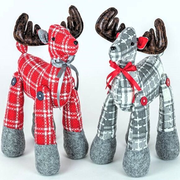 Plaid Fabric Dapper Reindeer Decor - Picture 1 of 4
